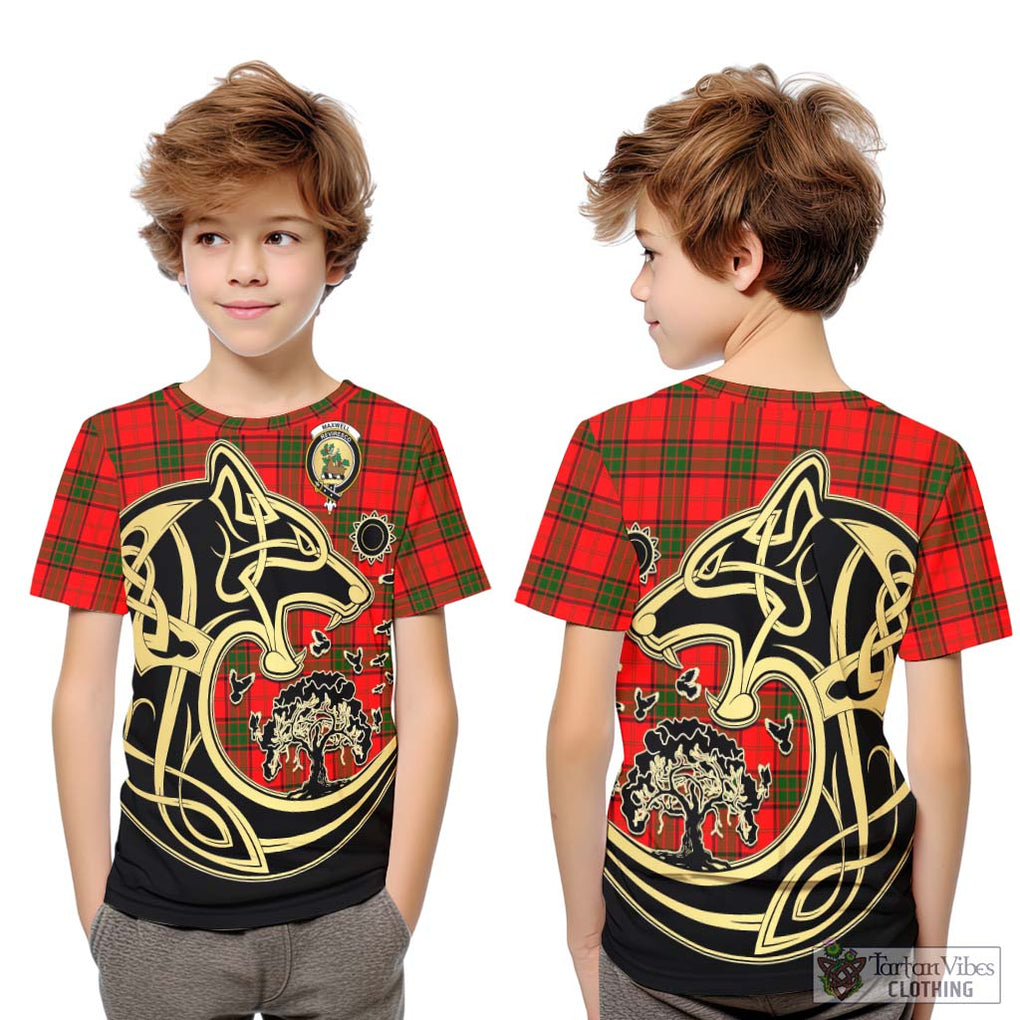 Maxwell Modern Tartan Kid T-Shirt with Family Crest Celtic Wolf Style Youth XL Size14 - Tartan Vibes Clothing