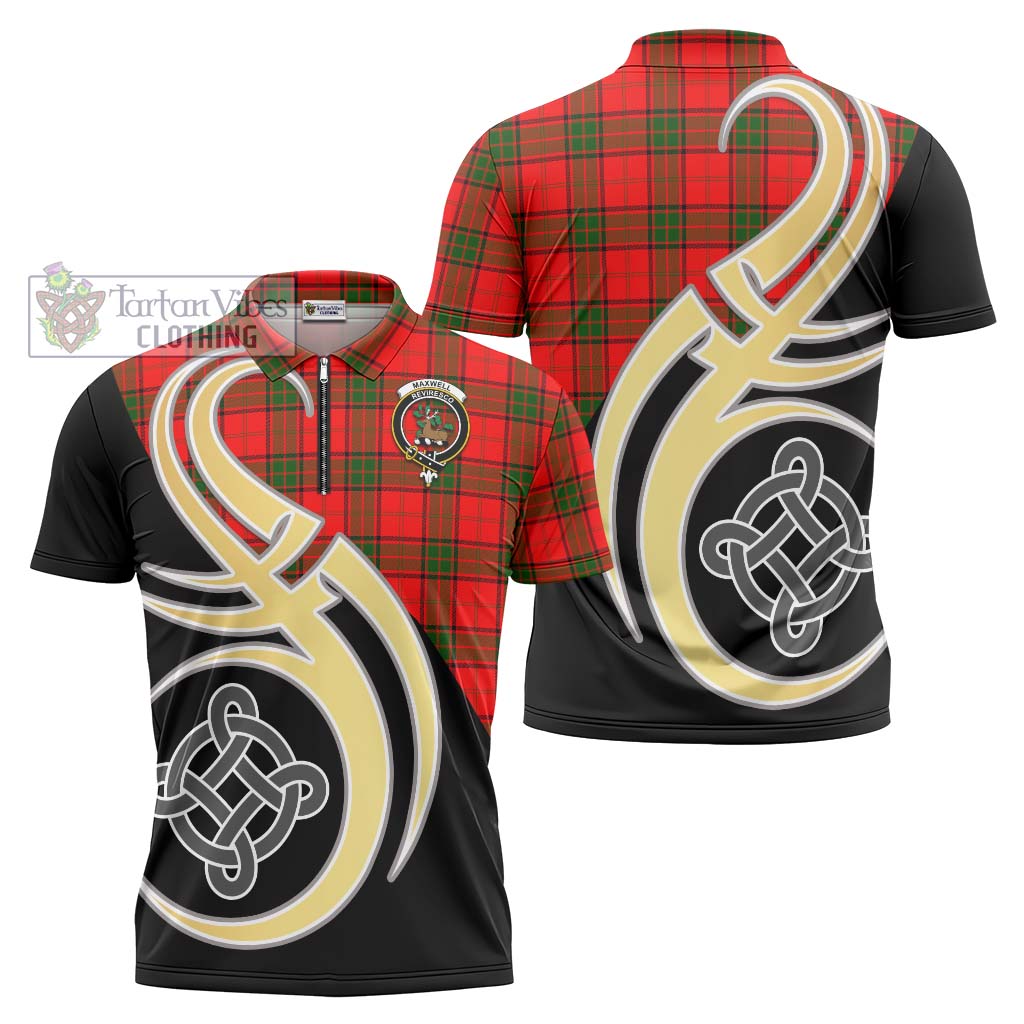 Tartan Vibes Clothing Maxwell Modern Tartan Zipper Polo Shirt with Family Crest and Celtic Symbol Style