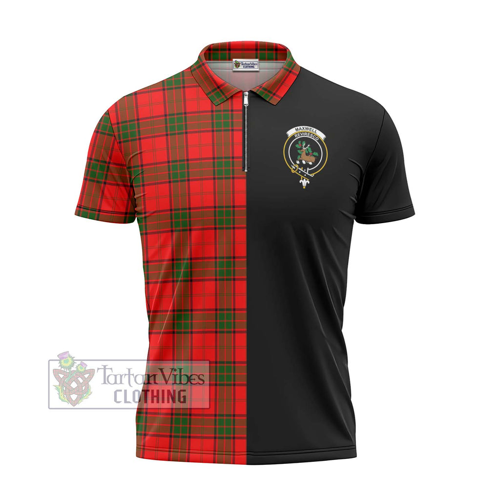 Maxwell Modern Tartan Zipper Polo Shirt with Family Crest and Half Of Me Style - Tartanvibesclothing Shop