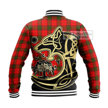 Maxwell Modern Tartan Baseball Jacket with Family Crest Celtic Wolf Style