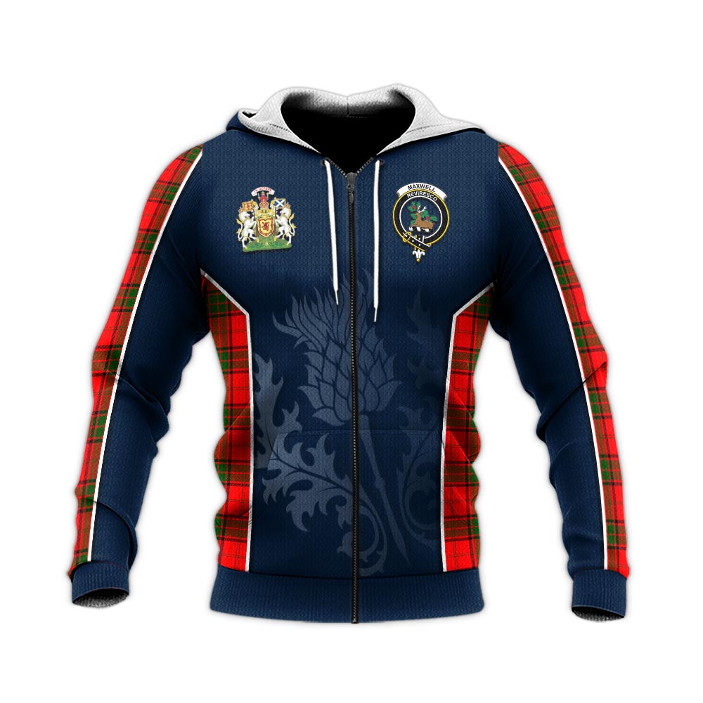 Tartan Vibes Clothing Maxwell Modern Tartan Knitted Hoodie with Family Crest and Scottish Thistle Vibes Sport Style