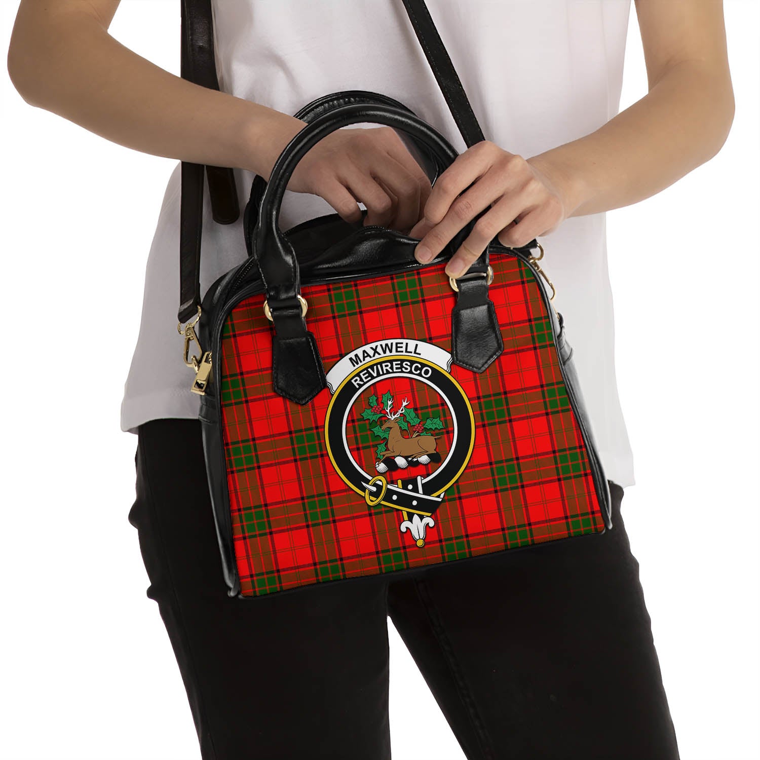 Maxwell Modern Tartan Shoulder Handbags with Family Crest - Tartanvibesclothing