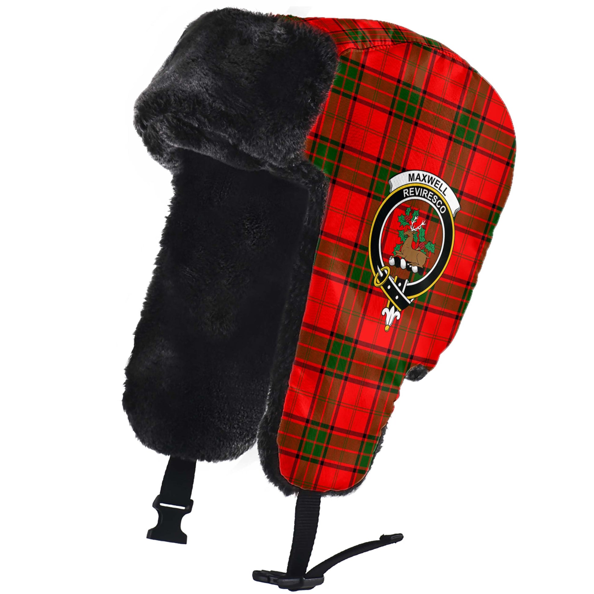 Maxwell Modern Tartan Winter Trapper Hat with Family Crest - Tartanvibesclothing