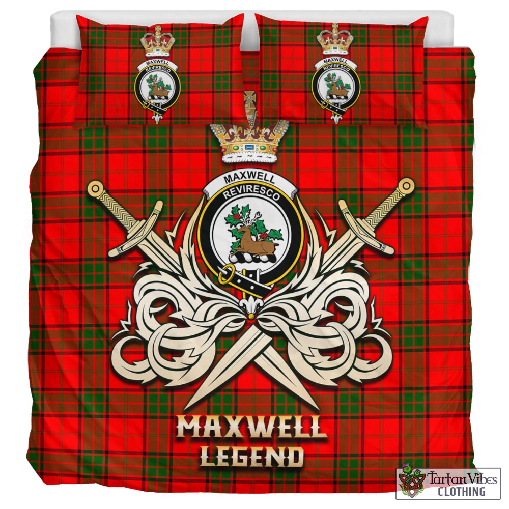 Tartan Vibes Clothing Maxwell Modern Tartan Bedding Set with Clan Crest and the Golden Sword of Courageous Legacy