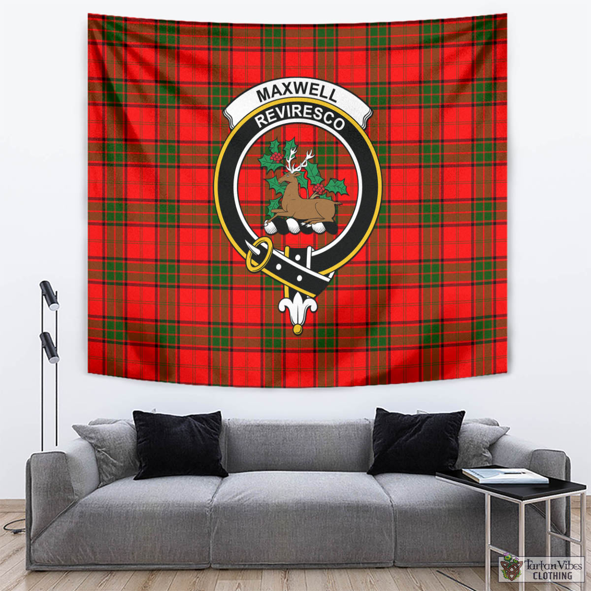 Tartan Vibes Clothing Maxwell Modern Tartan Tapestry Wall Hanging and Home Decor for Room with Family Crest