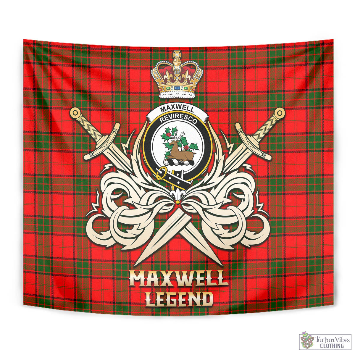 Tartan Vibes Clothing Maxwell Modern Tartan Tapestry with Clan Crest and the Golden Sword of Courageous Legacy