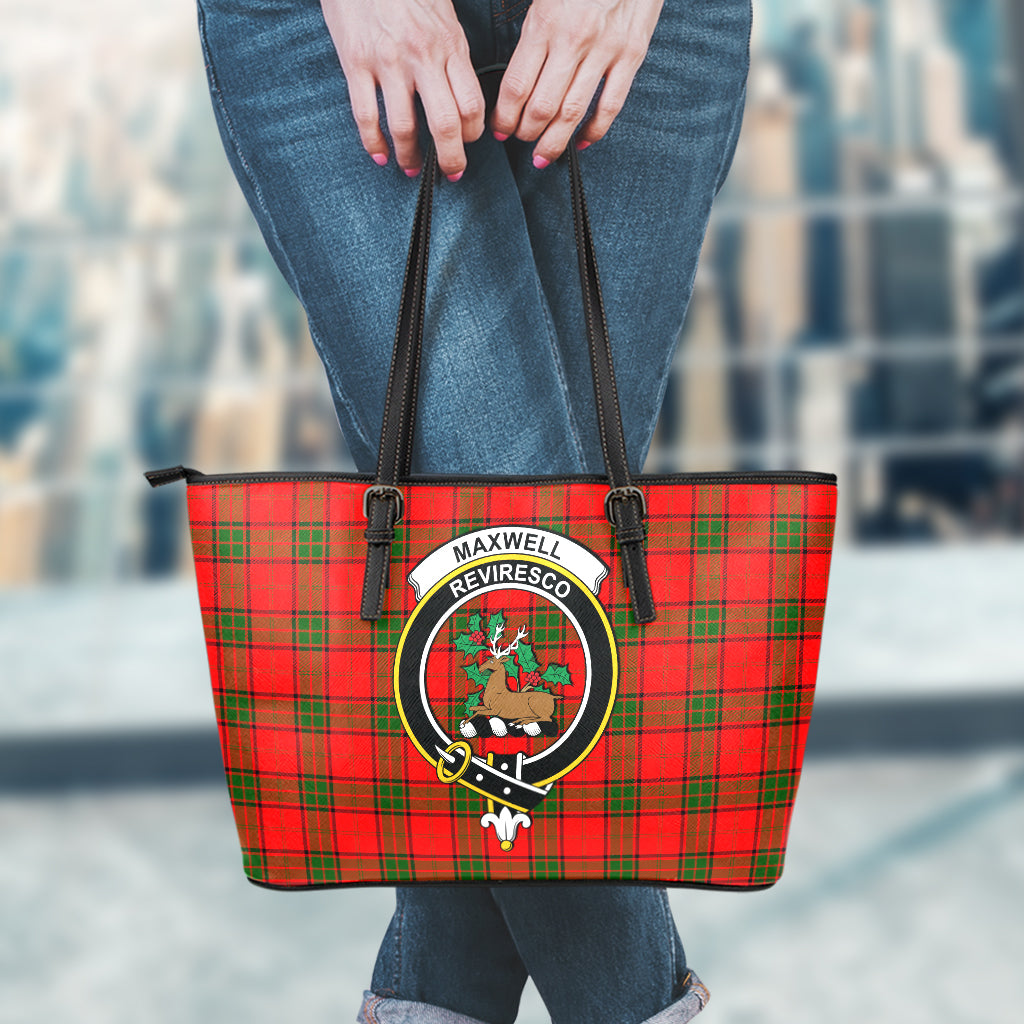 Maxwell Modern Tartan Leather Tote Bag with Family Crest - Tartan Vibes Clothing