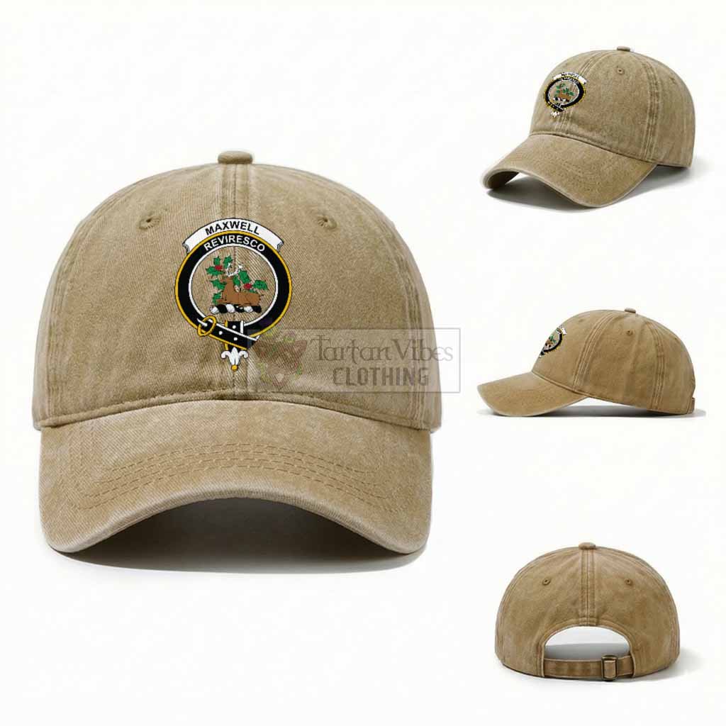 Maxwell Scottish Clan Crest Washed Baseball Cap One Size (Adjustable) Khaki - Tartan Vibes Clothing