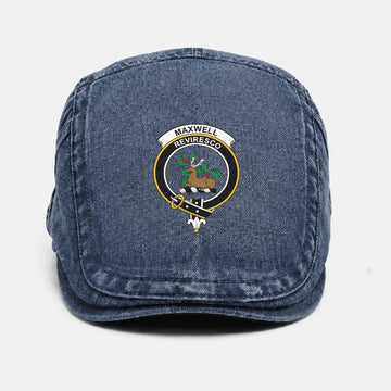Maxwell Scottish Clan Crest Washed Flat Cap - Unisex Jeff Cap One Size (Adjustable) Dark Blue - Tartan Vibes Clothing