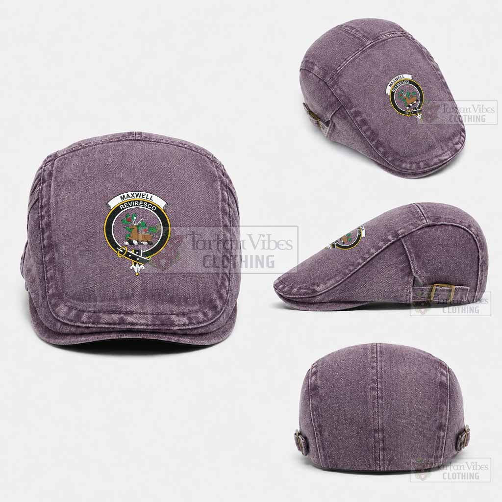 Maxwell Scottish Clan Crest Washed Flat Cap - Unisex Jeff Cap One Size (Adjustable) Purple - Tartan Vibes Clothing