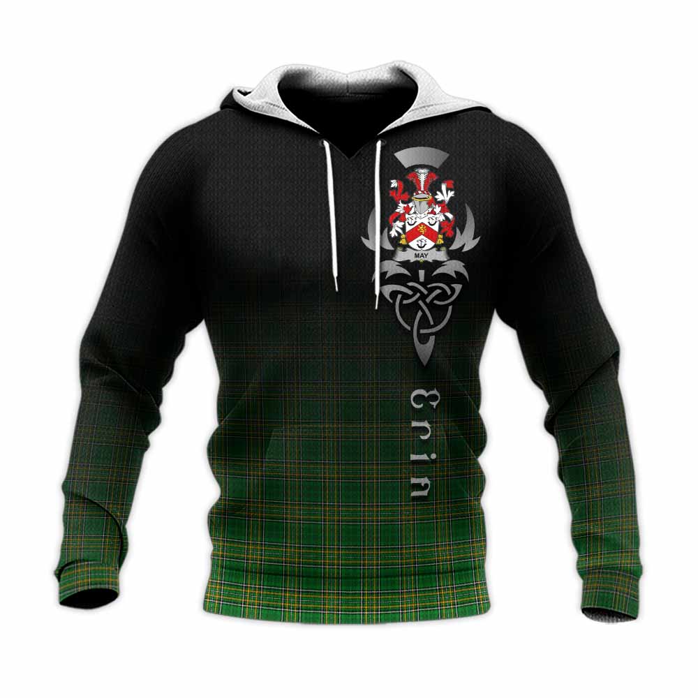 May Irish Clan Knitted Hoodie with Coat of Arms Erin Go Bragh Celtic Inspired Unisex Knitted Pullover Hoodie - Tartan Vibes Clothing