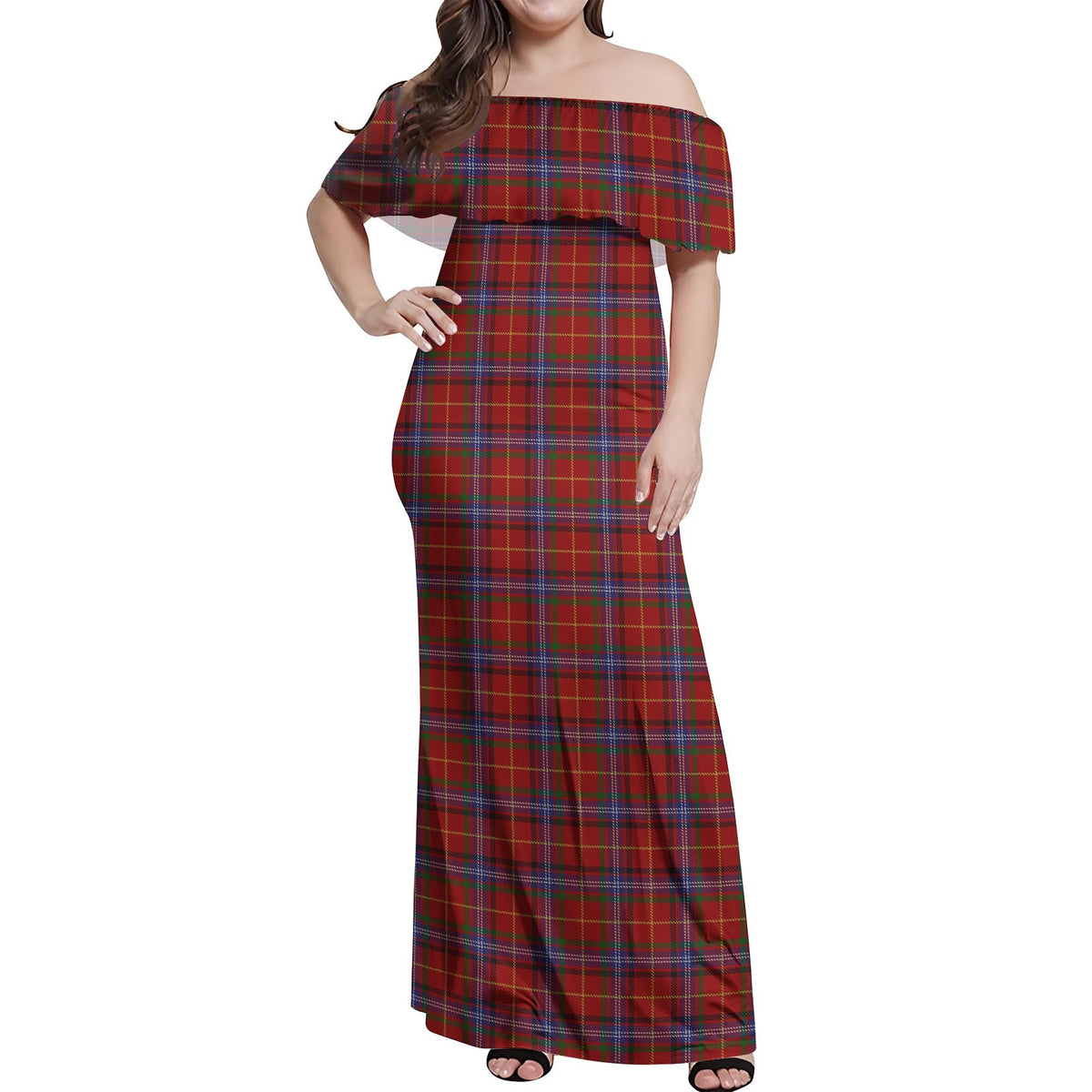 Maynard Tartan Off Shoulder Long Dress Women's Dress - Tartan Vibes Clothing