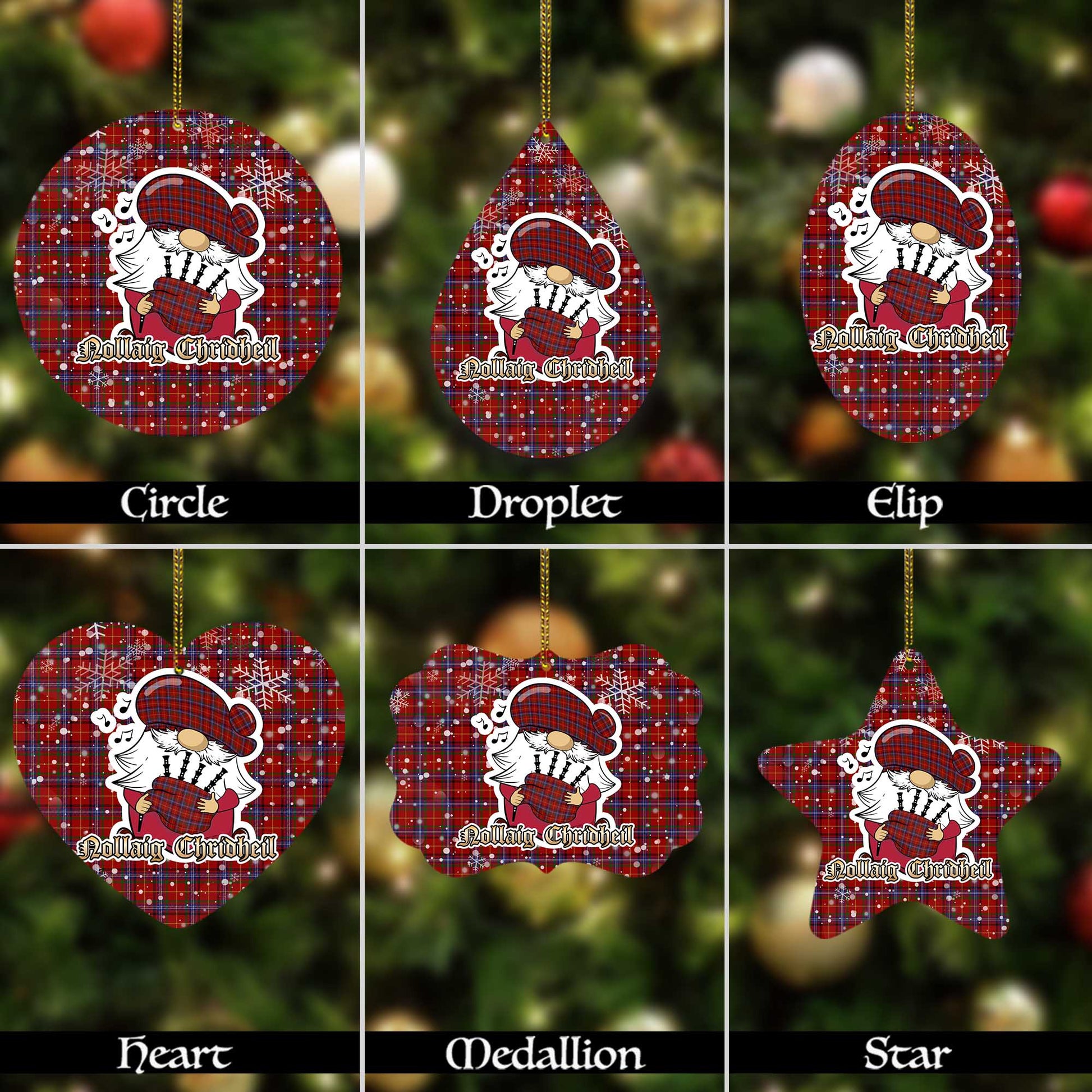 Maynard Tartan Christmas Ornaments with Scottish Gnome Playing Bagpipes Alumium - Tartanvibesclothing