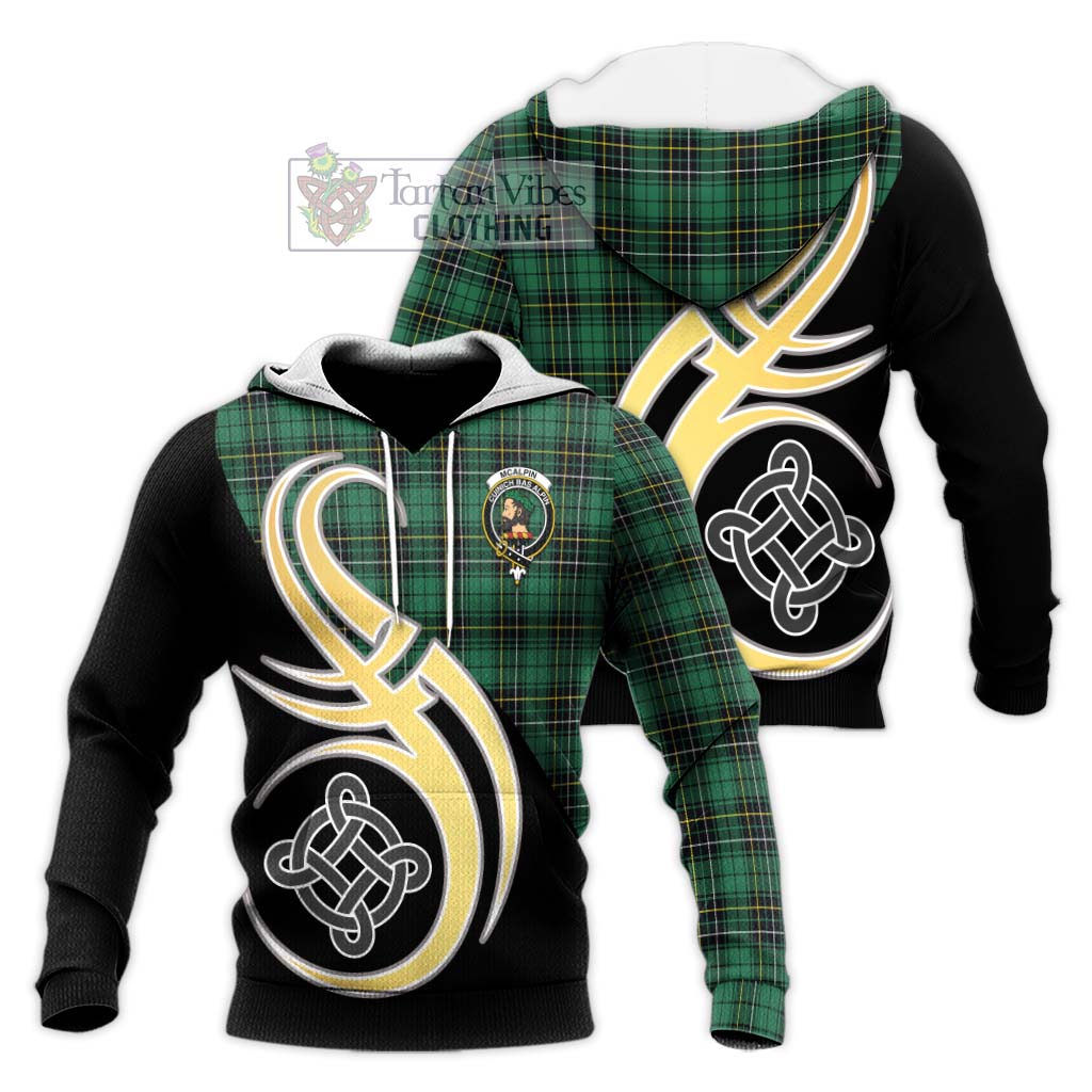 Tartan Vibes Clothing McAlpin Ancient Tartan Knitted Hoodie with Family Crest and Celtic Symbol Style