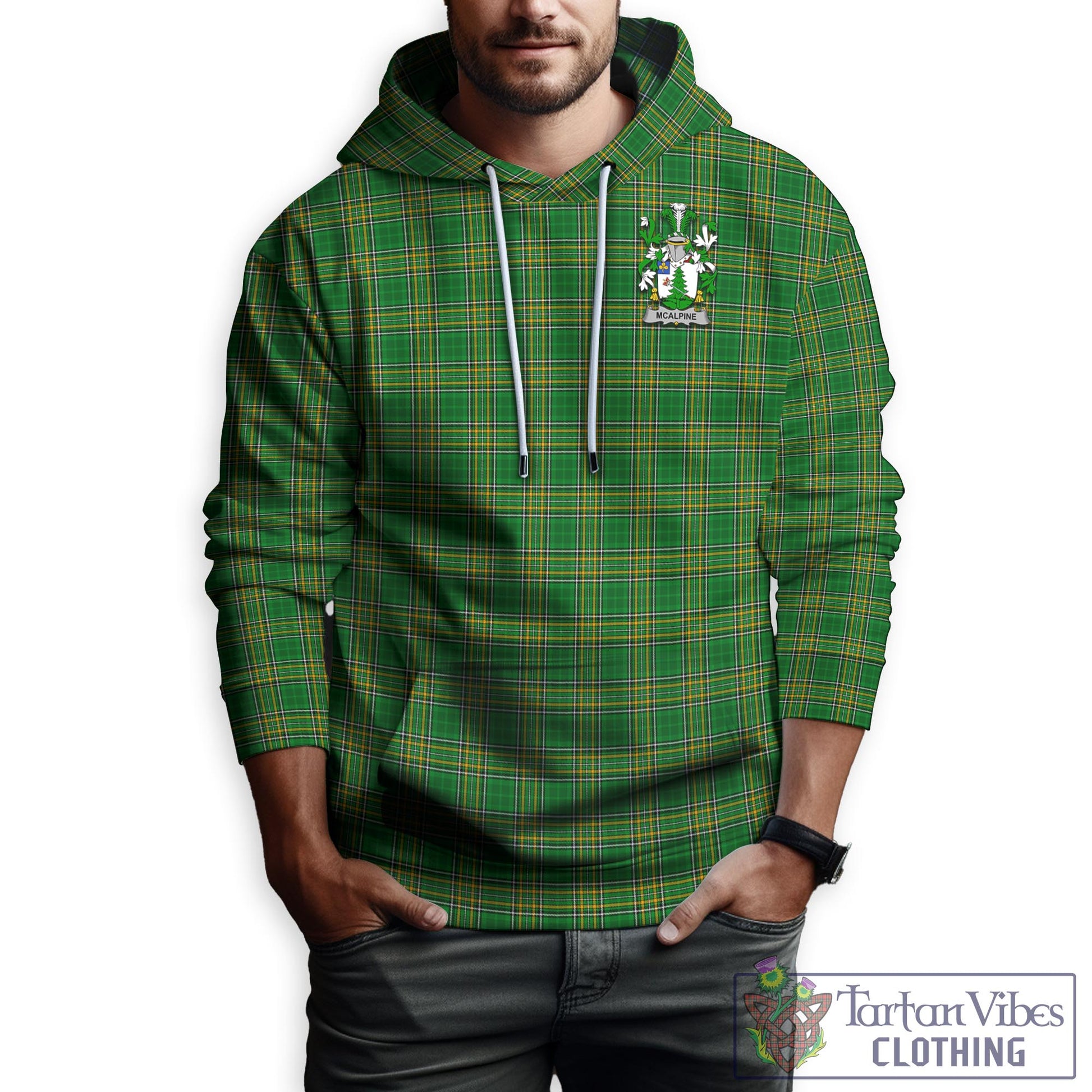 Tartan Vibes Clothing McAlpine Ireland Clan Tartan Hoodie with Coat of Arms