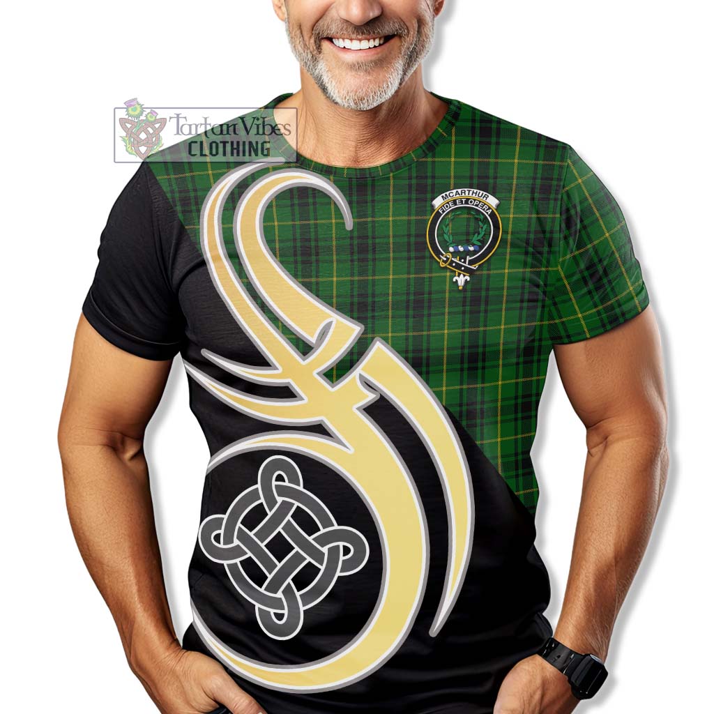 Tartan Vibes Clothing McArthur Tartan T-Shirt with Family Crest and Celtic Symbol Style