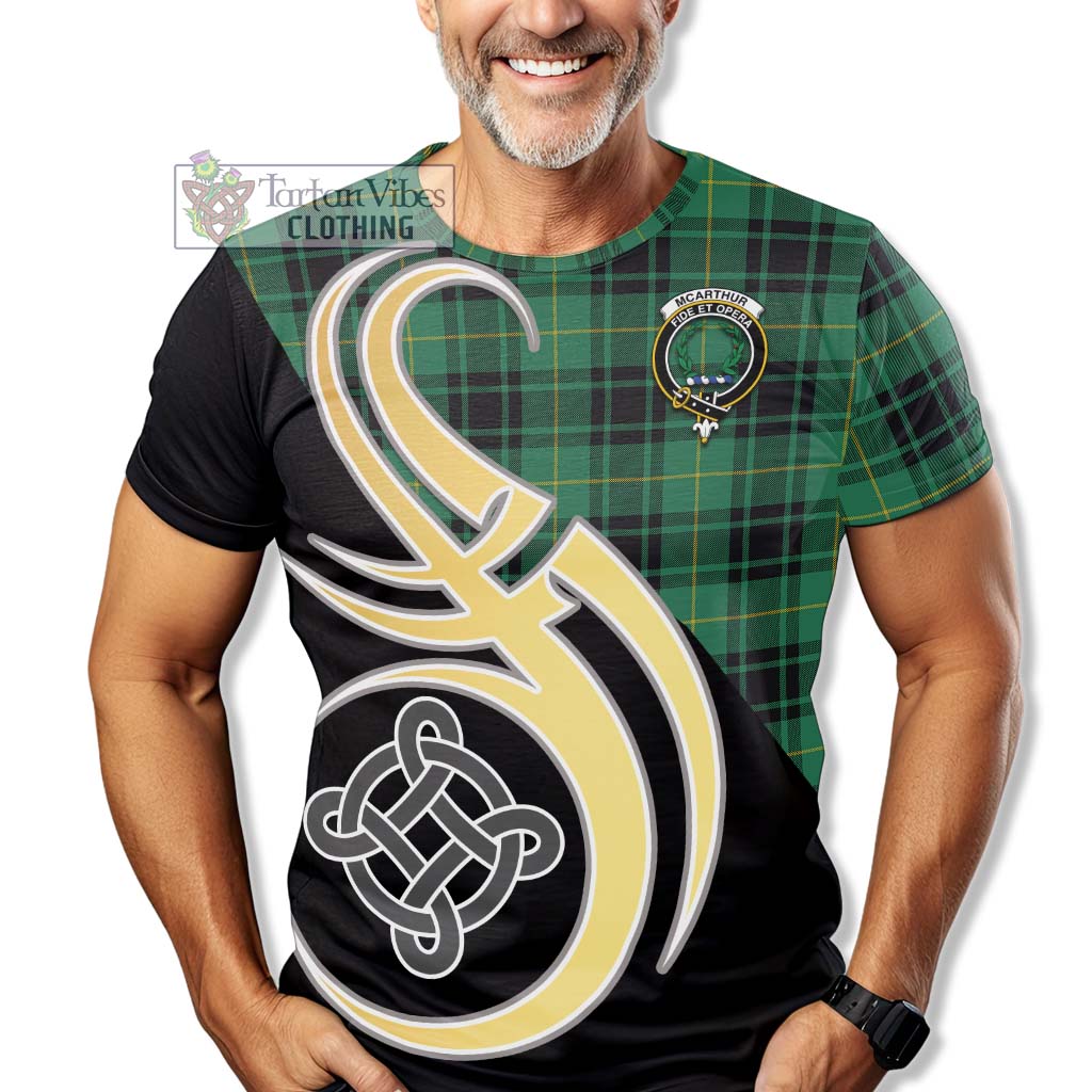 Tartan Vibes Clothing McArthur Ancient Tartan T-Shirt with Family Crest and Celtic Symbol Style