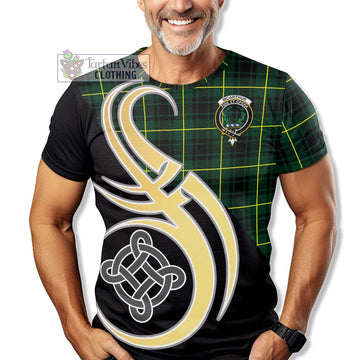 McArthur Modern Tartan T-Shirt with Family Crest and Celtic Symbol Style