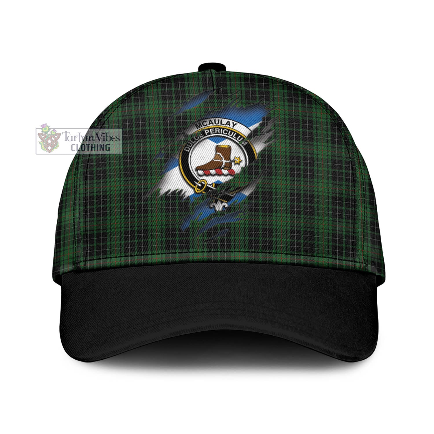 Tartan Vibes Clothing McAulay Hunting Tartan Classic Cap with Family Crest In Me Style