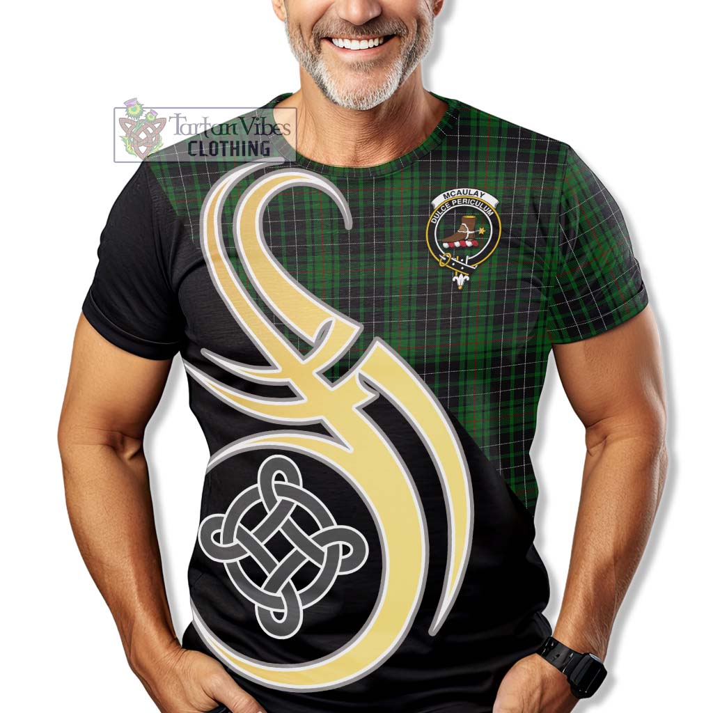 Tartan Vibes Clothing McAulay Hunting Tartan T-Shirt with Family Crest and Celtic Symbol Style