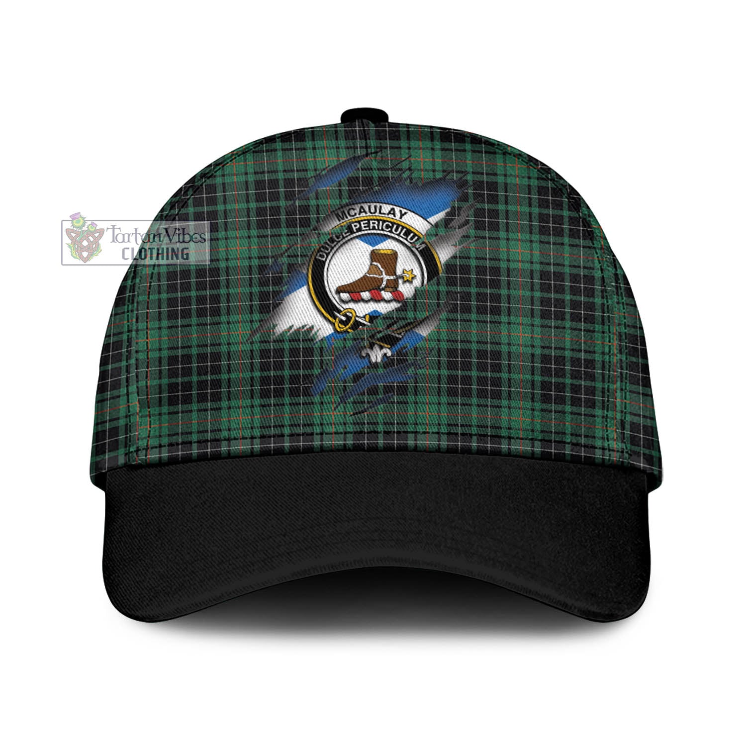 Tartan Vibes Clothing McAulay Hunting Ancient Tartan Classic Cap with Family Crest In Me Style