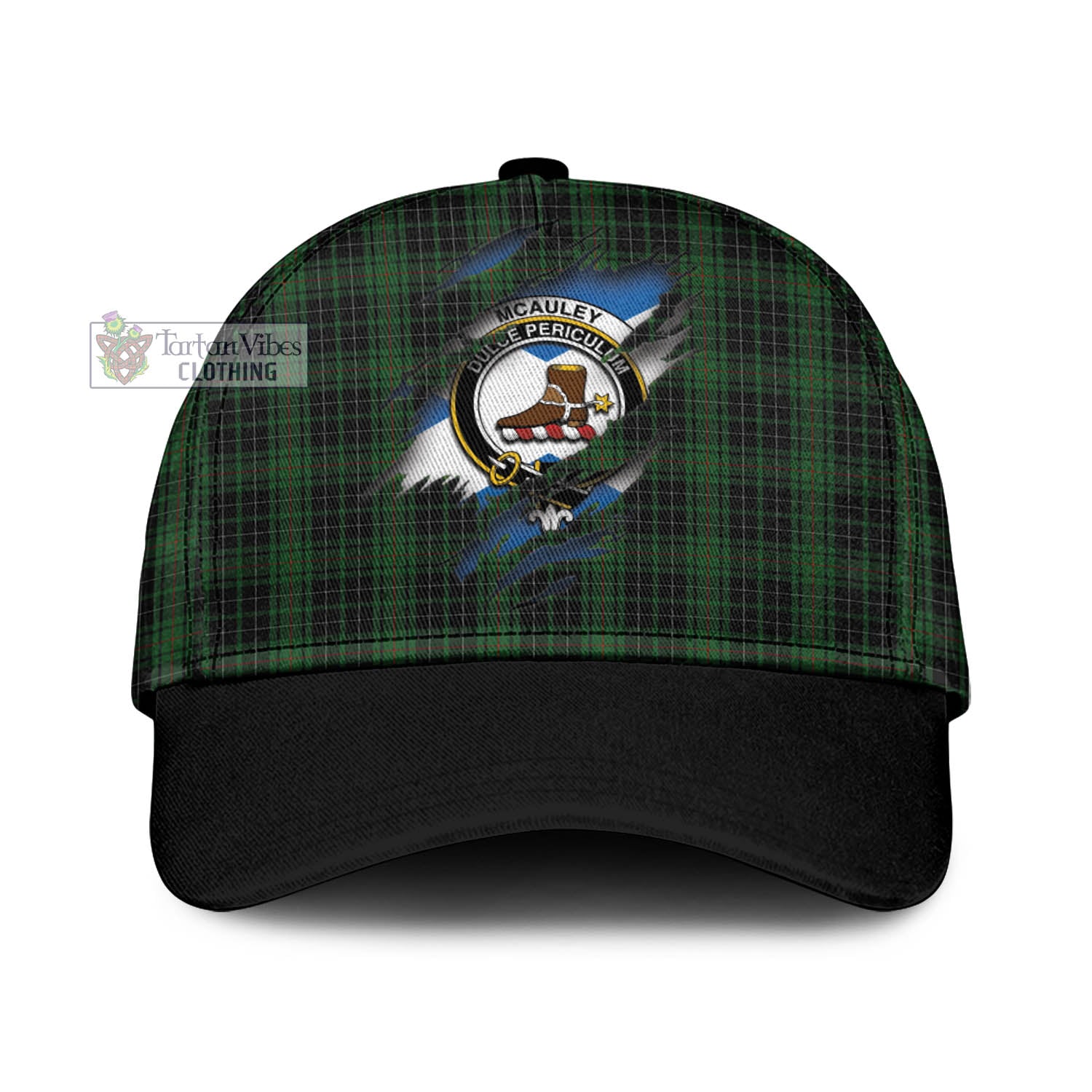 Tartan Vibes Clothing McAuley Hunting Tartan Classic Cap with Family Crest In Me Style