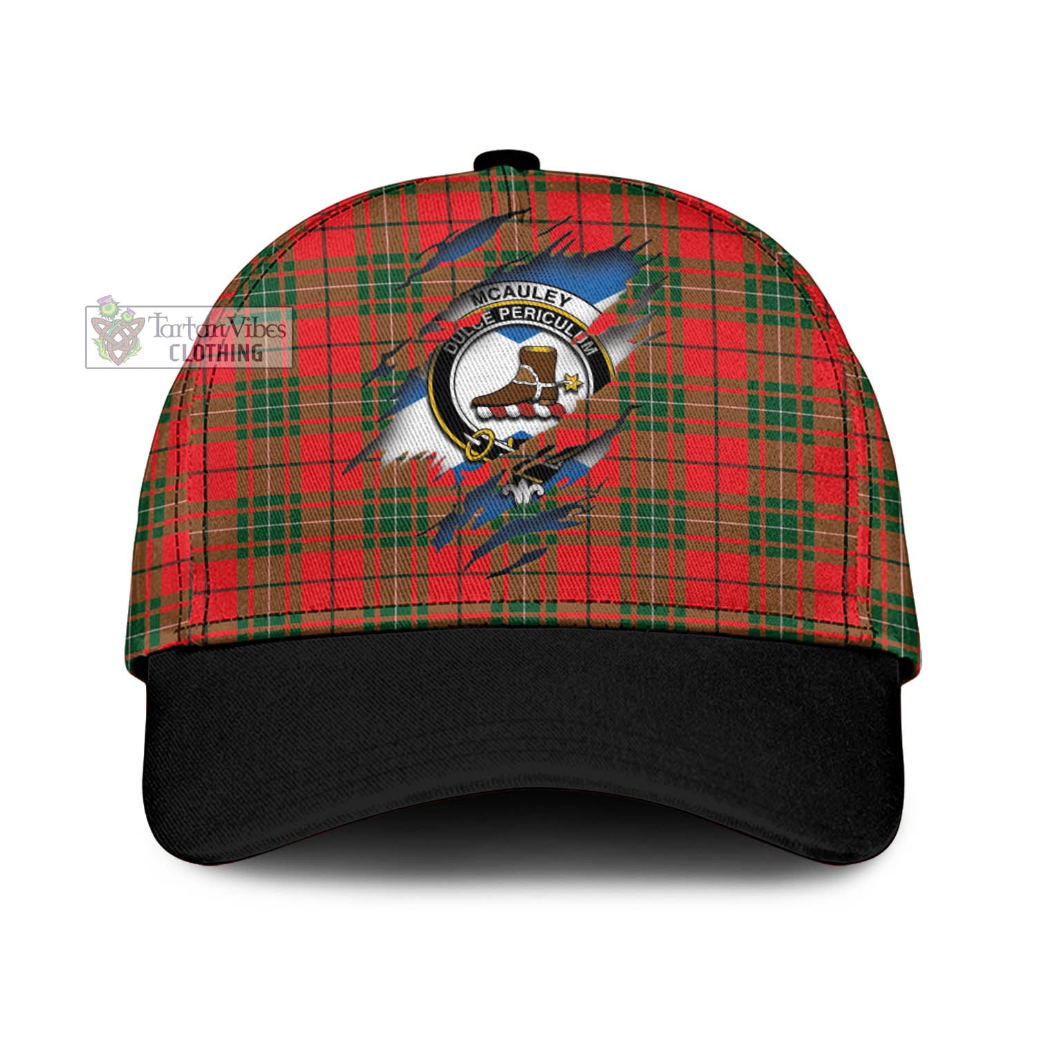 Tartan Vibes Clothing McAuley Modern Tartan Classic Cap with Family Crest In Me Style