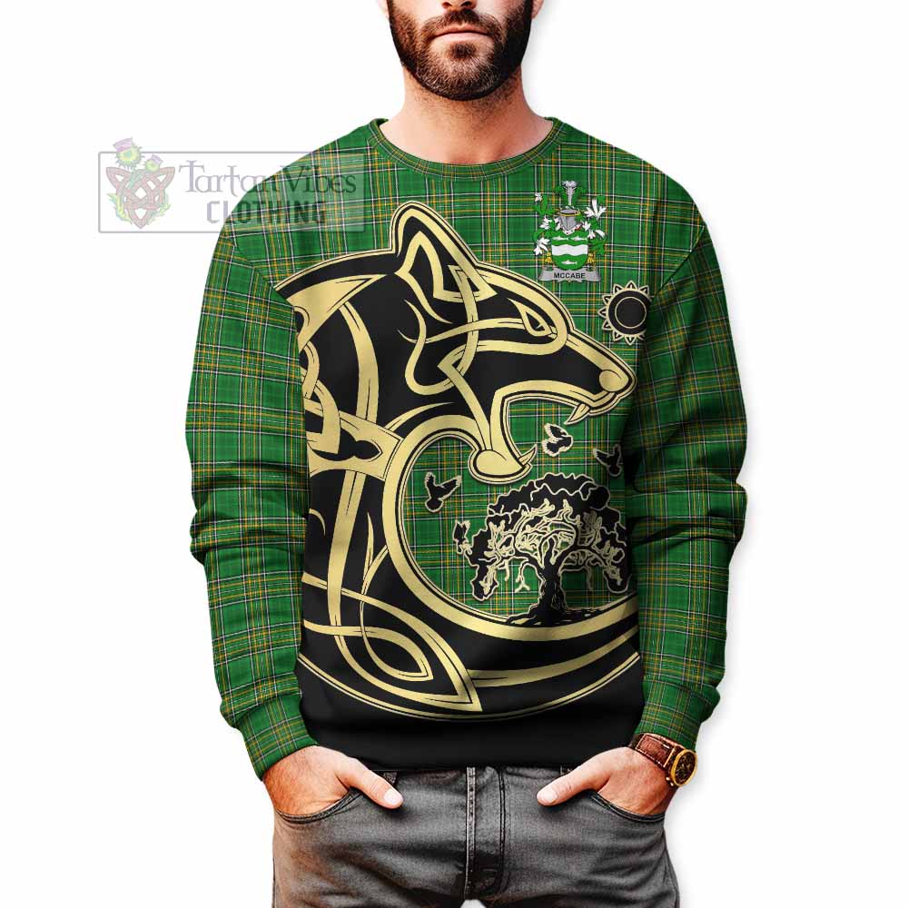 McCabe Irish Tartan Sweatshirt with Coat of Arms Celtic Wolf Style - Tartan Vibes Clothing