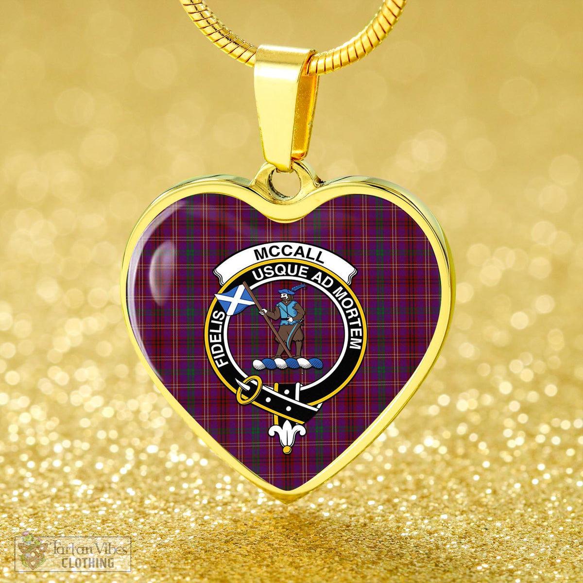 McCall (Caithness) Tartan Heart Necklace with Family Crest - Tartan Vibes Clothing