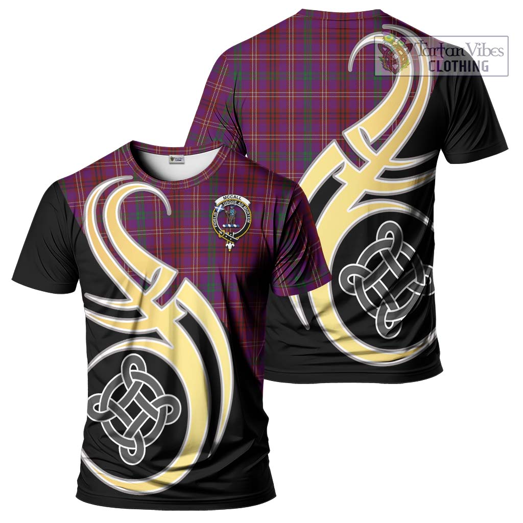 Tartan Vibes Clothing McCall (Caithness) Tartan T-Shirt with Family Crest and Celtic Symbol Style