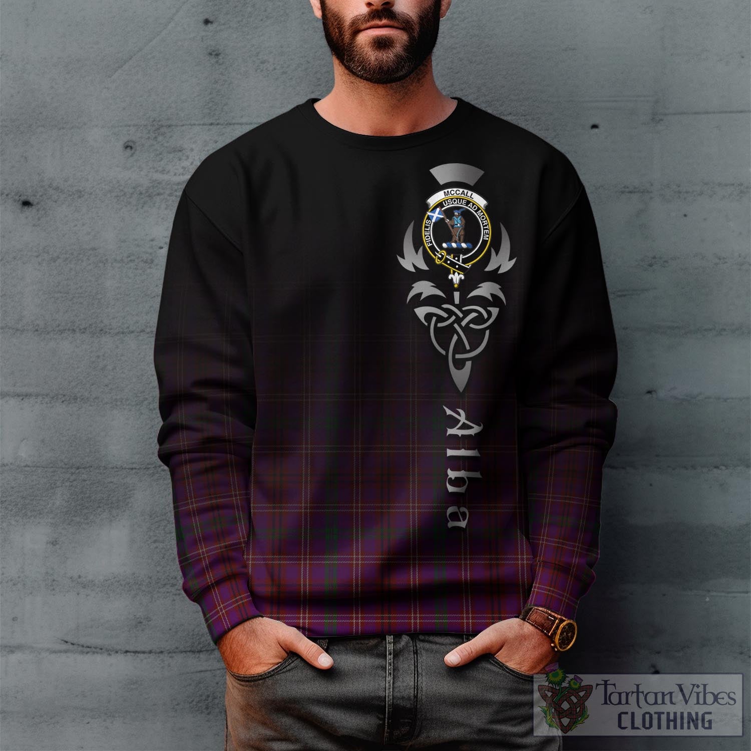 Tartan Vibes Clothing McCall (Caithness) Tartan Sweatshirt Featuring Alba Gu Brath Family Crest Celtic Inspired