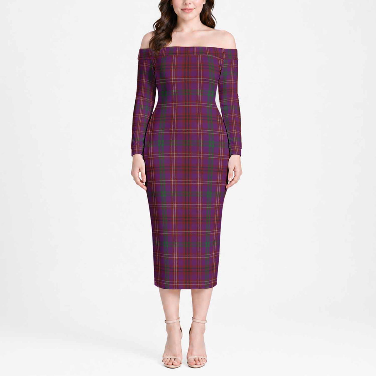 McCall (Caithness) Tartan Off Shoulder Long Sleeve Dress Women's Dress Long Sleeve - Tartan Vibes Clothing