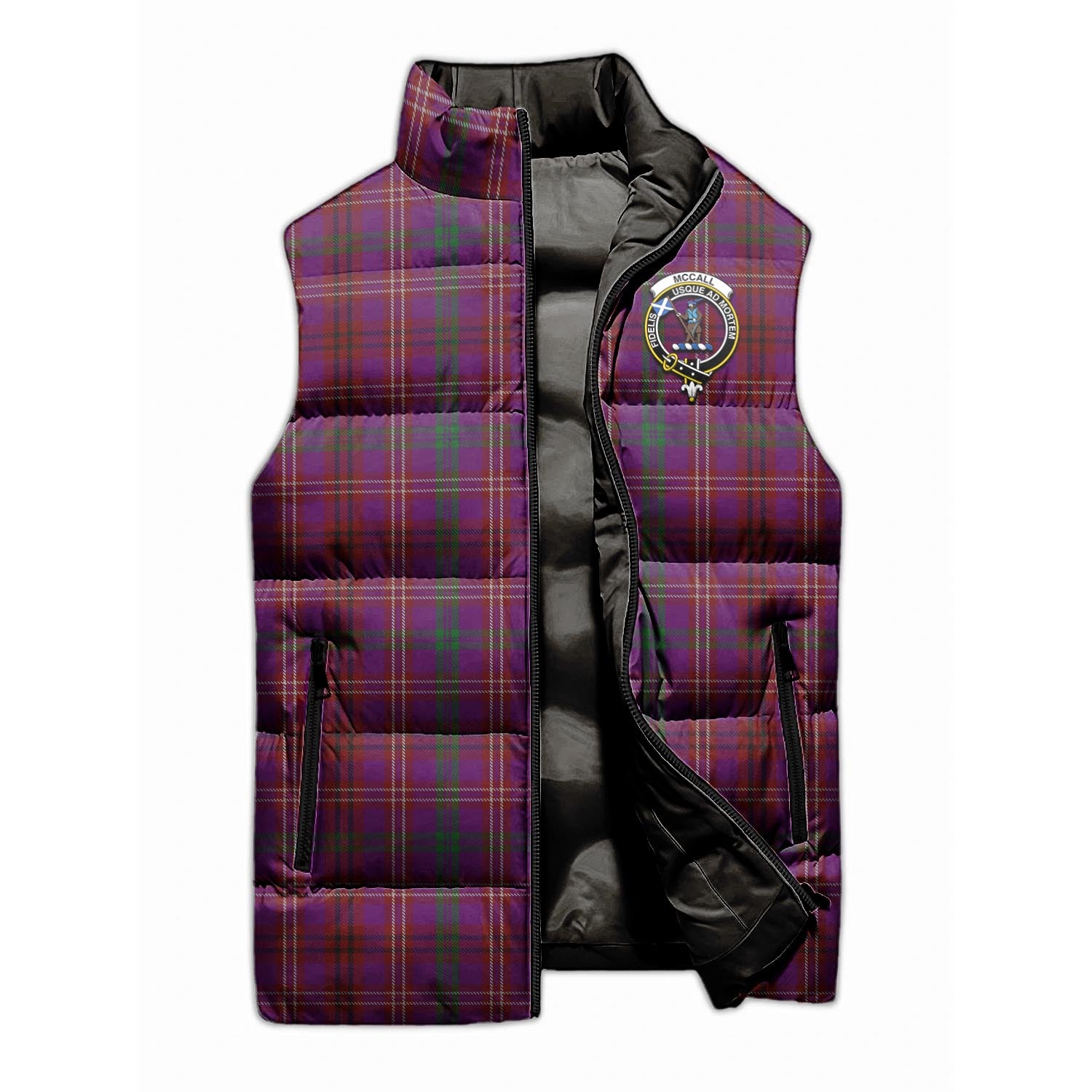 McCall (Caithness) Tartan Sleeveless Puffer Jacket with Family Crest - Tartanvibesclothing