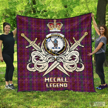 McCall (Caithness) Tartan Quilt with Clan Crest and the Golden Sword of Courageous Legacy - Tartan Vibes Clothing