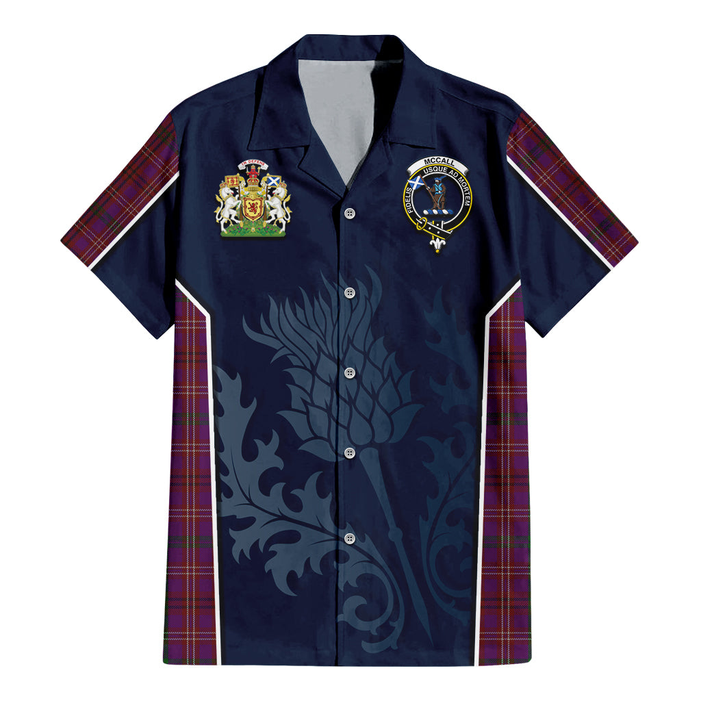 Tartan Vibes Clothing McCall (Caithness) Tartan Short Sleeve Button Up Shirt with Family Crest and Scottish Thistle Vibes Sport Style