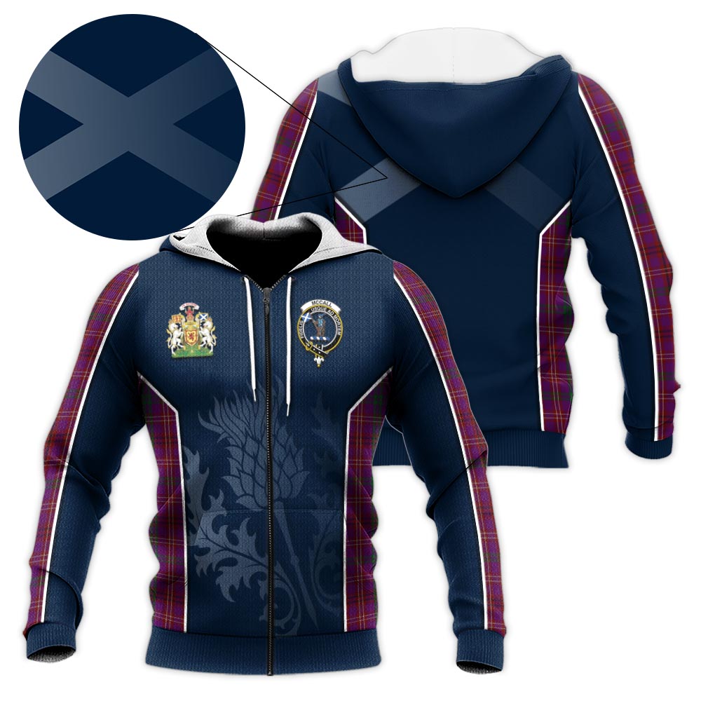 Tartan Vibes Clothing McCall (Caithness) Tartan Knitted Hoodie with Family Crest and Scottish Thistle Vibes Sport Style