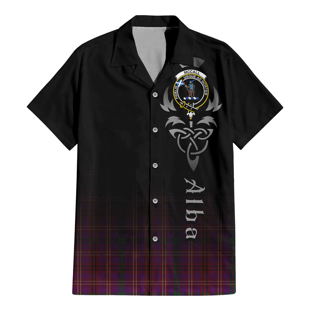 Tartan Vibes Clothing McCall (Caithness) Tartan Short Sleeve Button Up Featuring Alba Gu Brath Family Crest Celtic Inspired