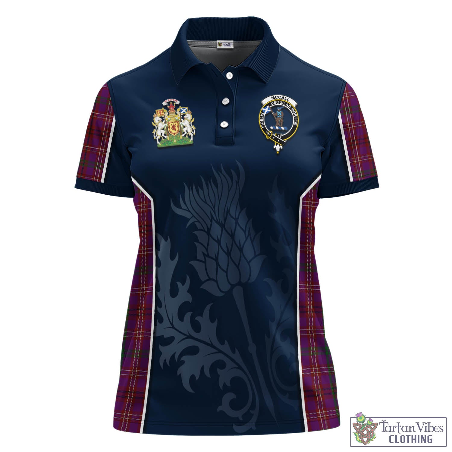 Tartan Vibes Clothing McCall (Caithness) Tartan Women's Polo Shirt with Family Crest and Scottish Thistle Vibes Sport Style