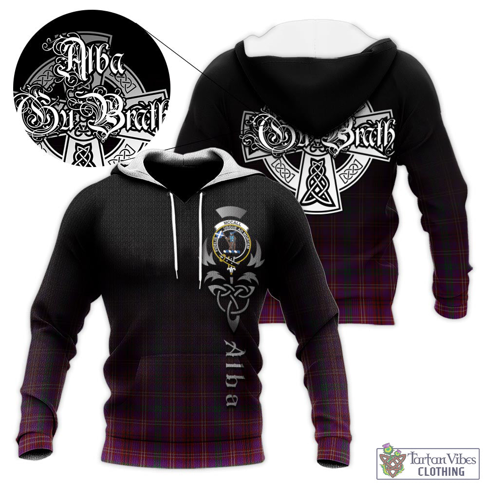 Tartan Vibes Clothing McCall (Caithness) Tartan Knitted Hoodie Featuring Alba Gu Brath Family Crest Celtic Inspired