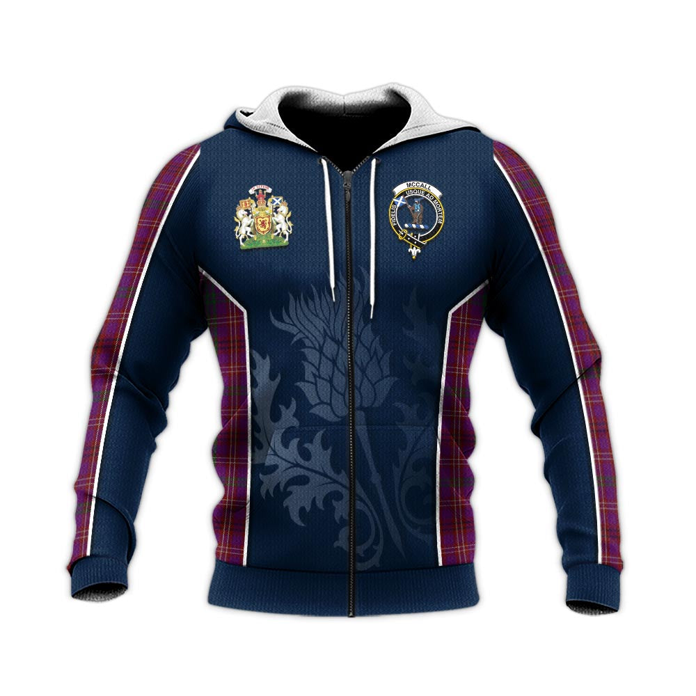 Tartan Vibes Clothing McCall (Caithness) Tartan Knitted Hoodie with Family Crest and Scottish Thistle Vibes Sport Style