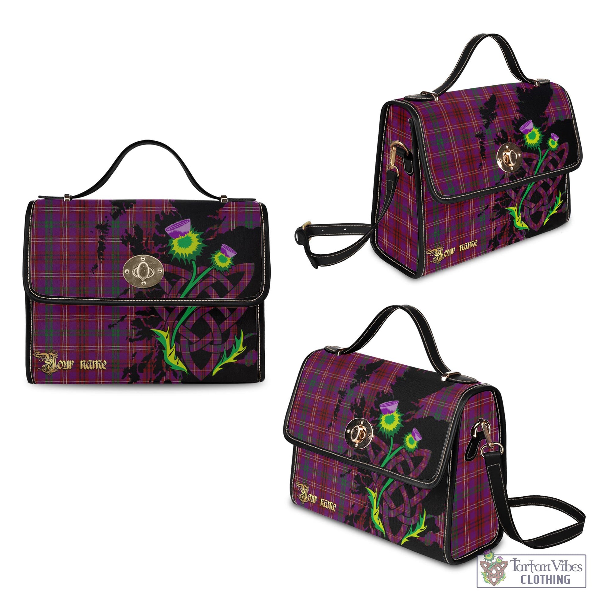 Tartan Vibes Clothing McCall (Caithness) Tartan Waterproof Canvas Bag with Scotland Map and Thistle Celtic Accents