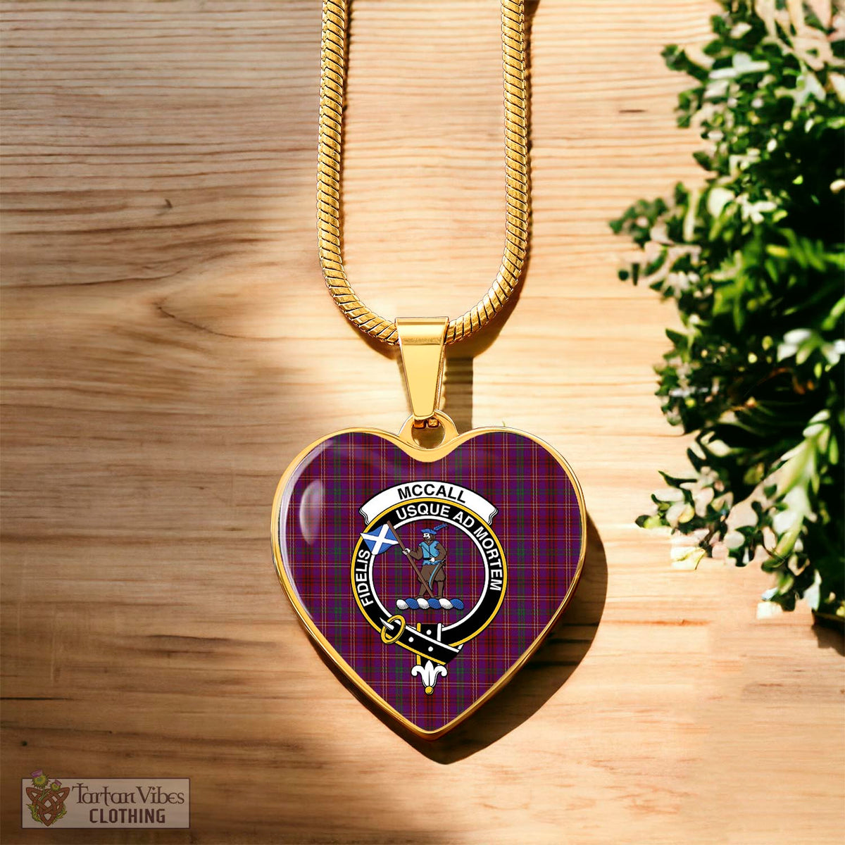 McCall (Caithness) Tartan Heart Necklace with Family Crest Luxury Necklace (Gold) No - Tartan Vibes Clothing