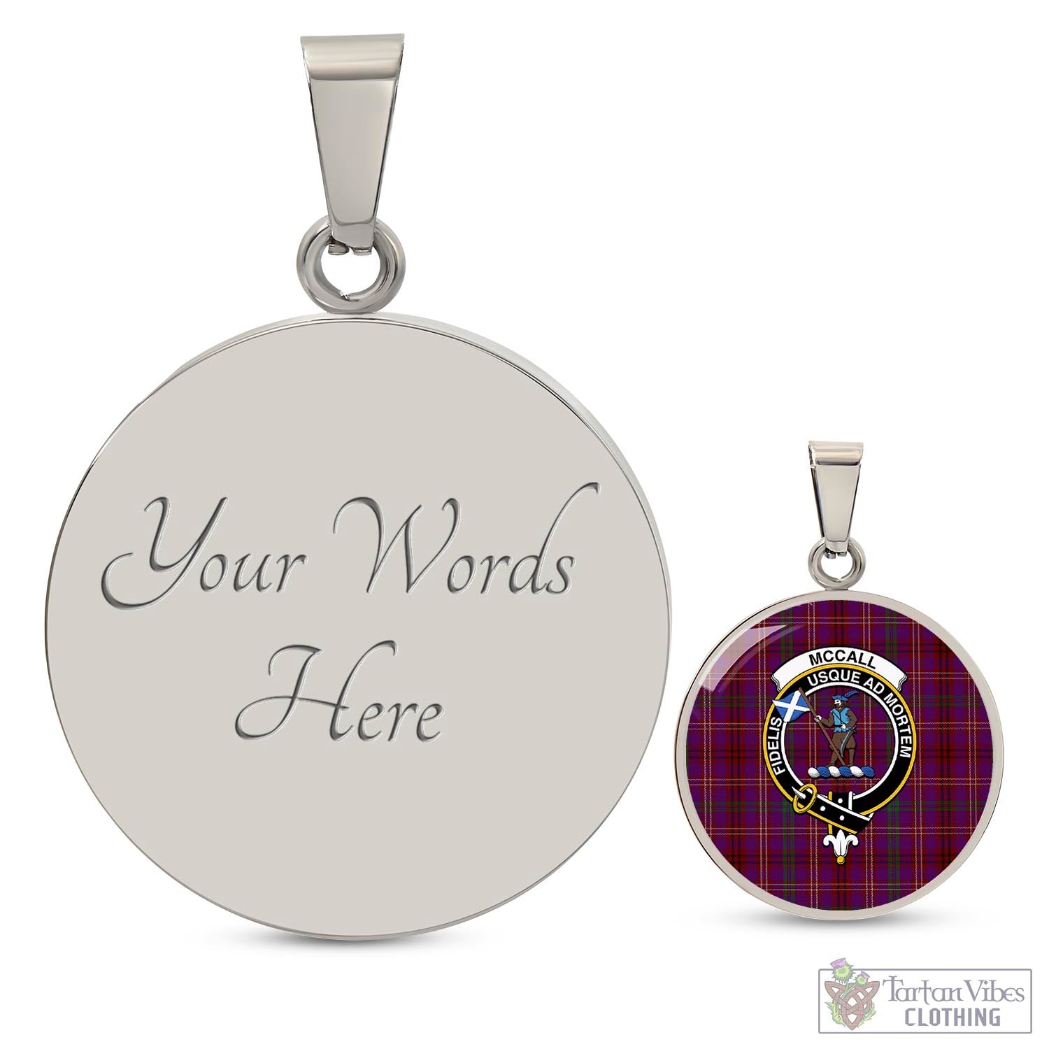 Tartan Vibes Clothing McCall (Caithness) Tartan Circle Necklace with Family Crest