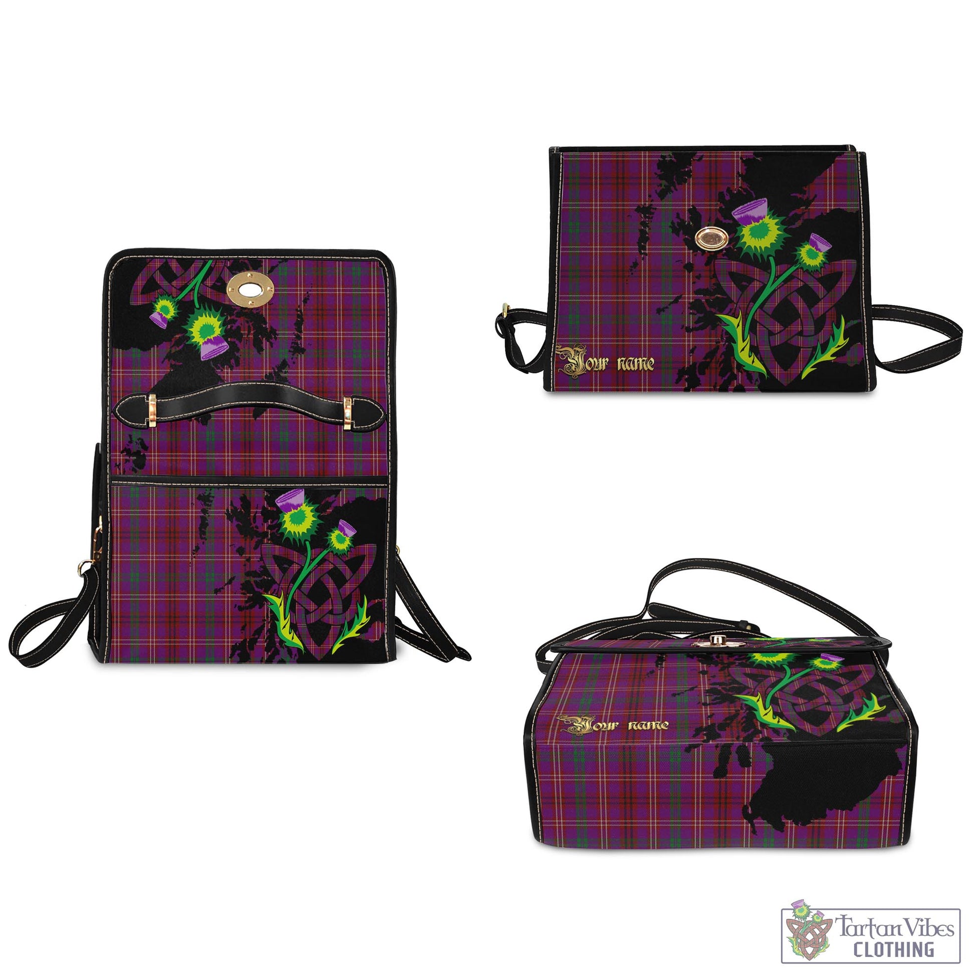 Tartan Vibes Clothing McCall (Caithness) Tartan Waterproof Canvas Bag with Scotland Map and Thistle Celtic Accents