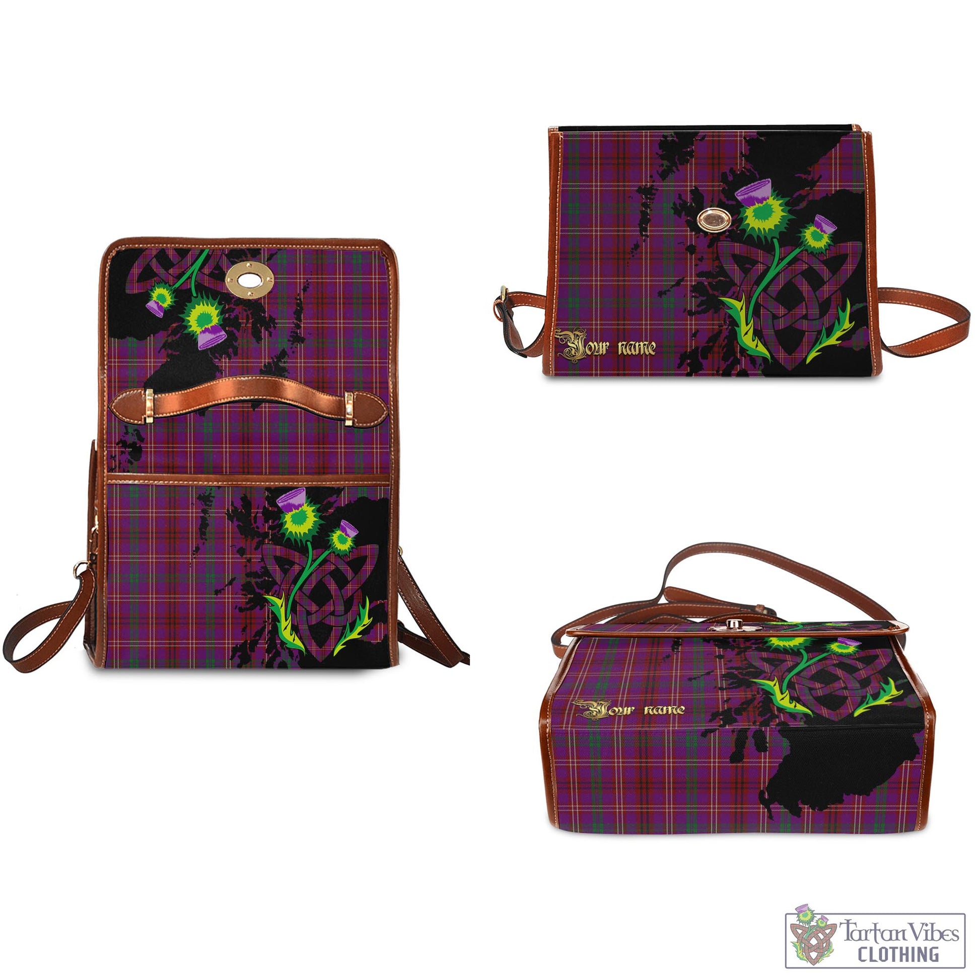 Tartan Vibes Clothing McCall (Caithness) Tartan Waterproof Canvas Bag with Scotland Map and Thistle Celtic Accents