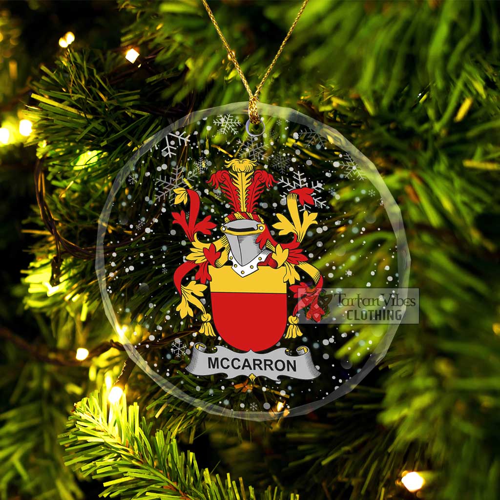 Tartan Vibes Clothing McCarron Irish Clan Christmas Glass Ornament with Coat of Arms