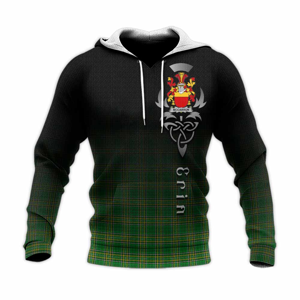 McCarron Irish Clan Knitted Hoodie with Coat of Arms Erin Go Bragh Celtic Inspired Unisex Knitted Pullover Hoodie - Tartan Vibes Clothing