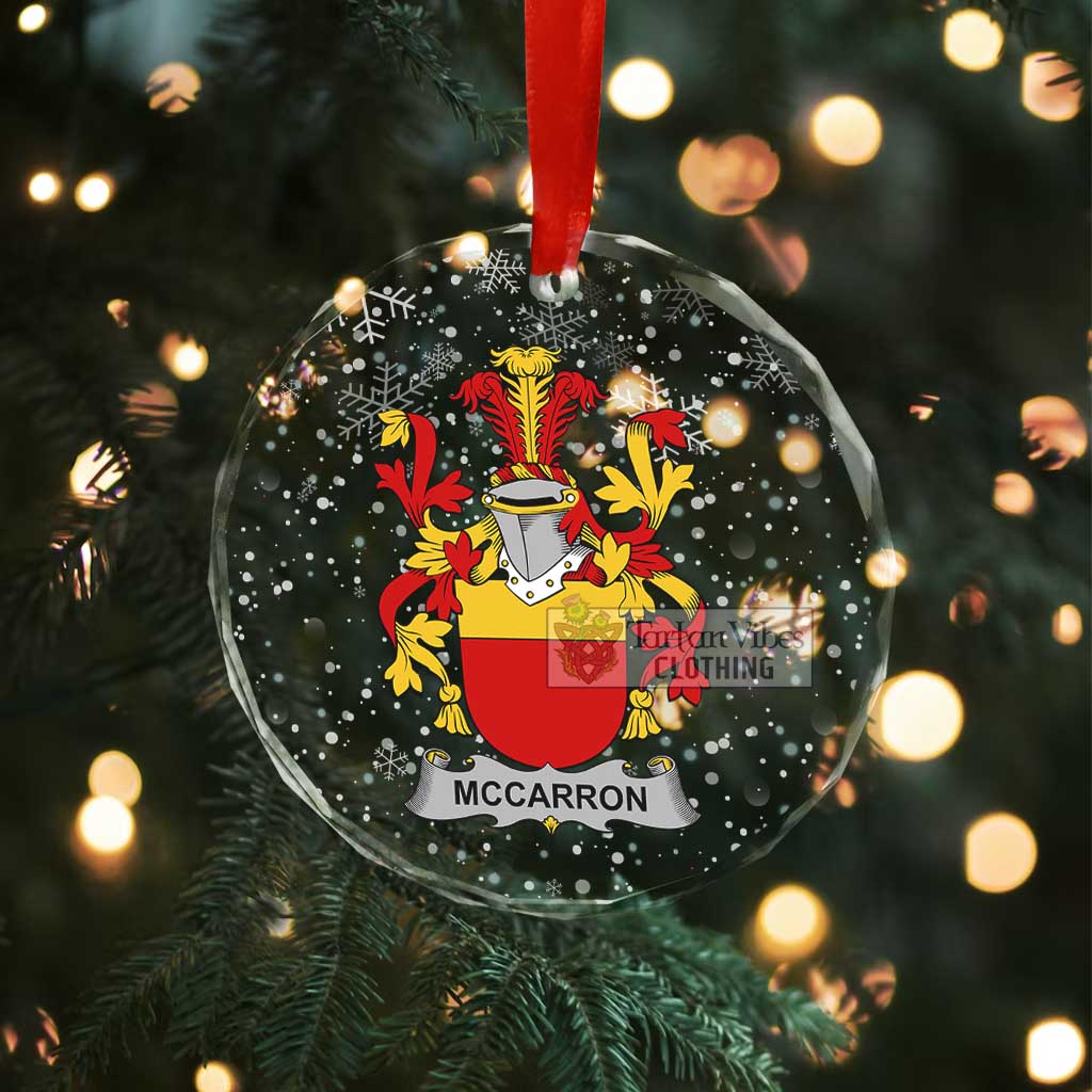 Tartan Vibes Clothing McCarron Irish Clan Christmas Glass Ornament with Coat of Arms