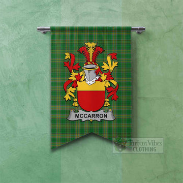 McCarron Irish Clan Tartan Gonfalon, Tartan Banner with Coat of Arms Fishtail - Tartan Vibes Clothing
