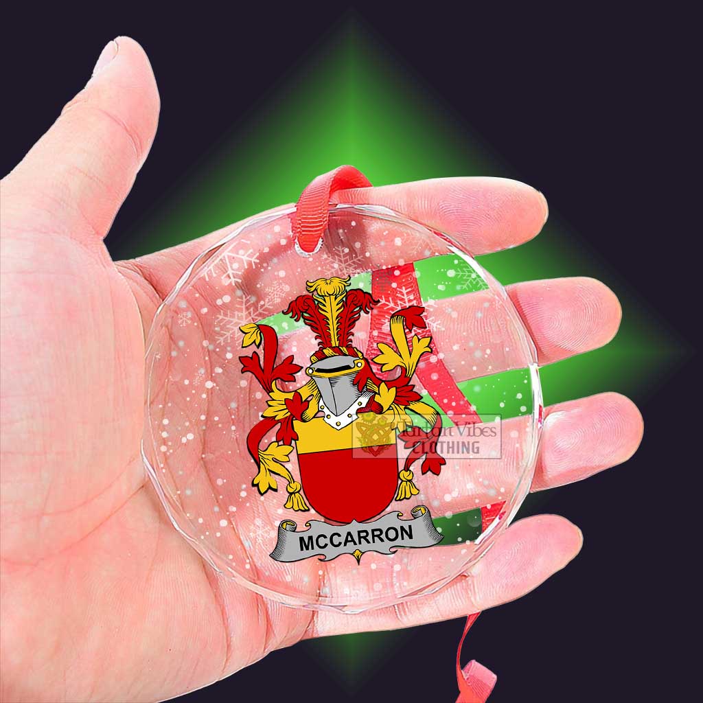 Tartan Vibes Clothing McCarron Irish Clan Christmas Glass Ornament with Coat of Arms